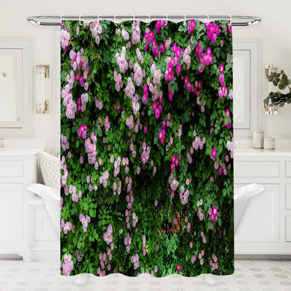 Simpomsy Outdoor 3D Floral Shower Curtain - Pink Garden Scenery Waterproof With Hooks 180x180cm