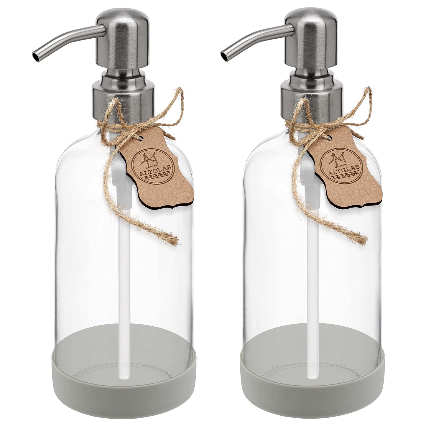 ALTGLAS 2 Pcs Refillable Clear Glass Soap Dispenser 'Sarajevo' 500ml