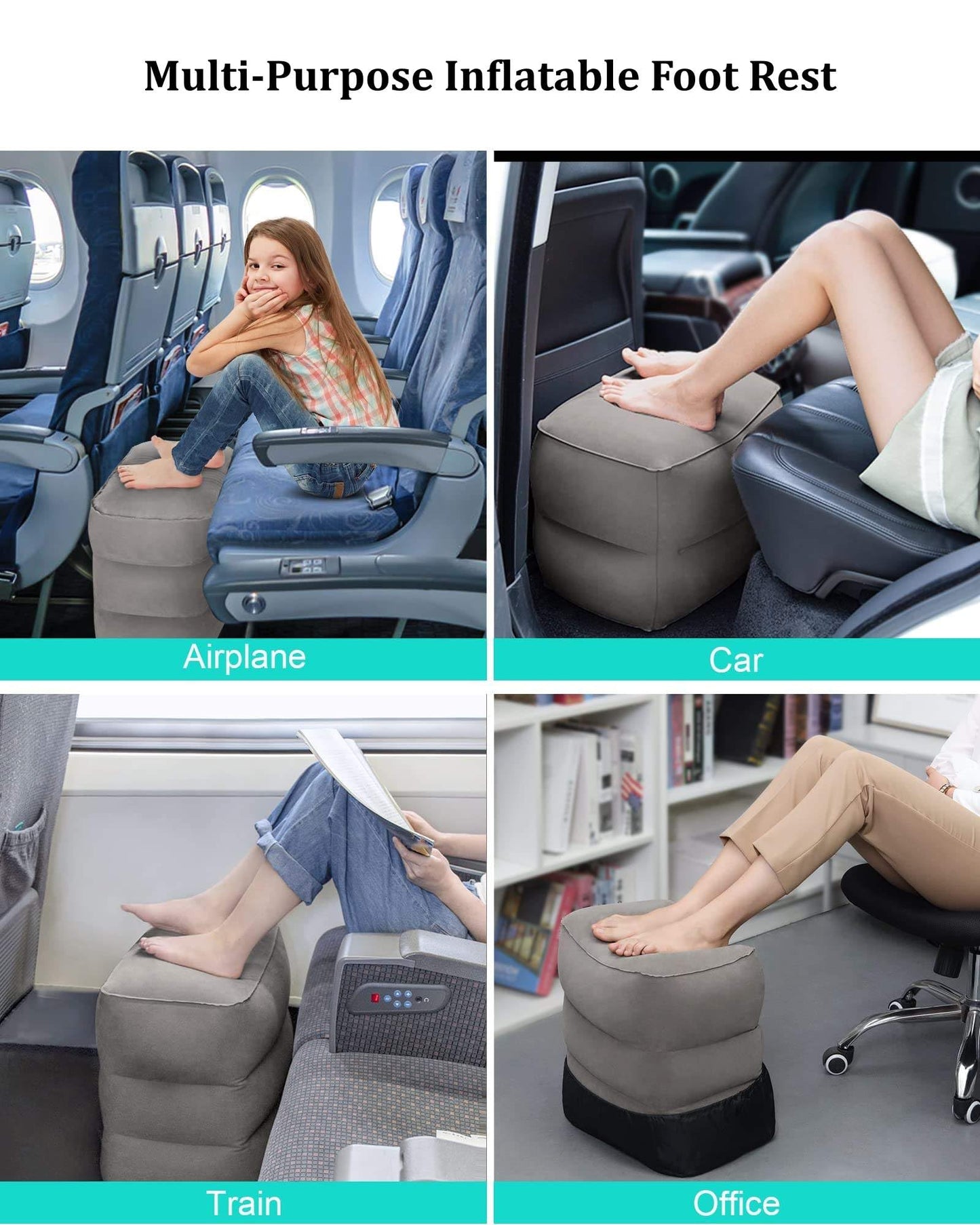 Inflatable Travel Foot Rest Pillow,Airplane Travel Pillow, Office Footrests, Adjustable 3 Layers Height Leg Rest Pillow