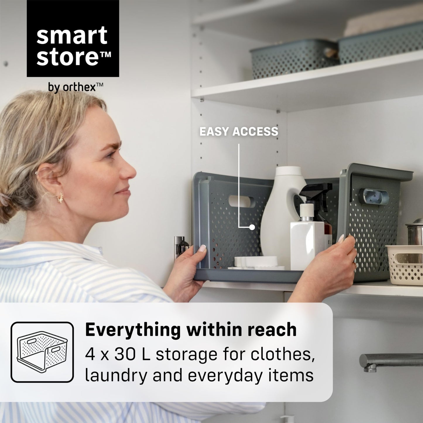 SmartStore 4x Wardrobe Storage Organiser 17.6L Grey with Handles