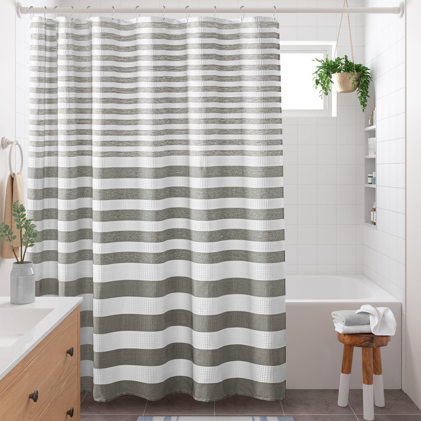 Madison Park Shower Curtain Spa Waffle Weave Shower Curtain for Bathroom 3M Scotchgard Moisture Management
