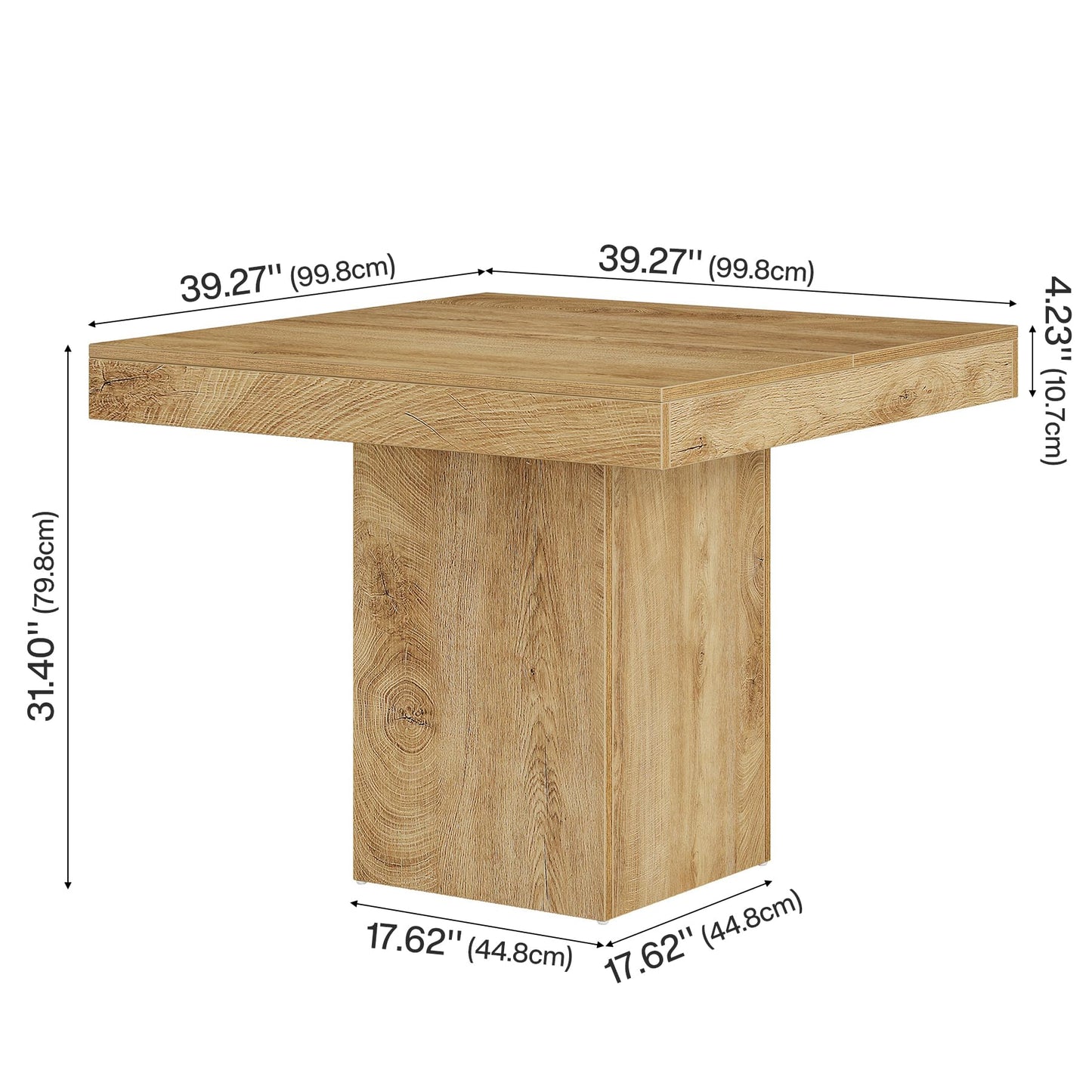 Tribesigns Square Dining Table for 4, 100 cm Farmhouse Small Kitchen Dinner Table with Sturdy Pedestal Base