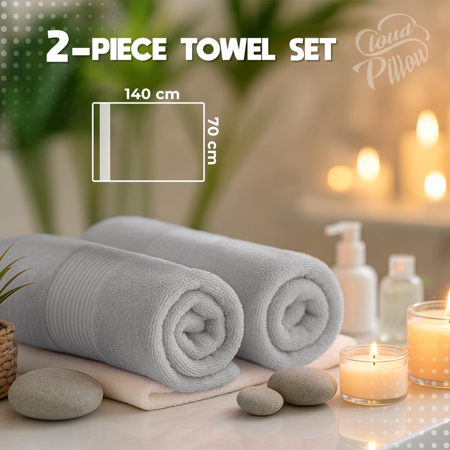 Cloud Pillow Set of 2 Bath Towels 70 x 140 cm 100% Cotton 500 g/m²
