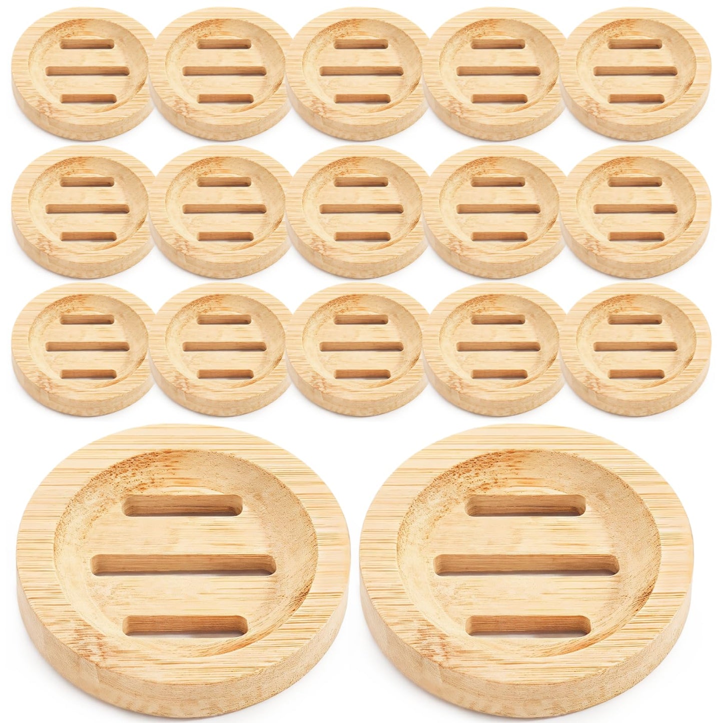 24PCS Bamboo Soap Dishes,3.2 in Round Wooden Soap Holder with Drainage Slots, Waterproof Lacquered Soap Bar Tray for Bathroom Shower