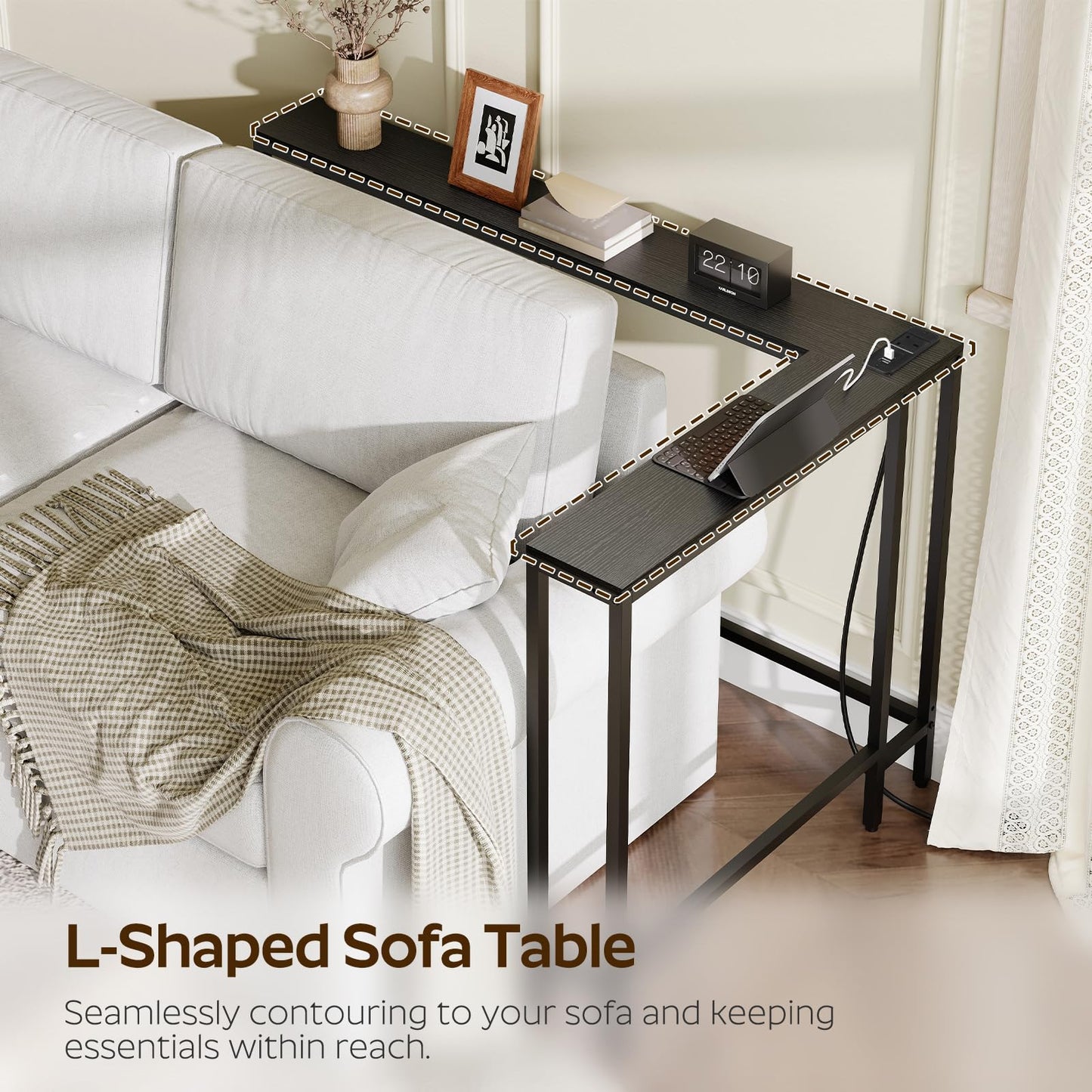 YATINEY Slim Console Table, 180 cm Narrow Sofa Table with Power Outlets, Behind Entryway Table, 3 Assembly Options, for Entryway, Black XCT07KBB