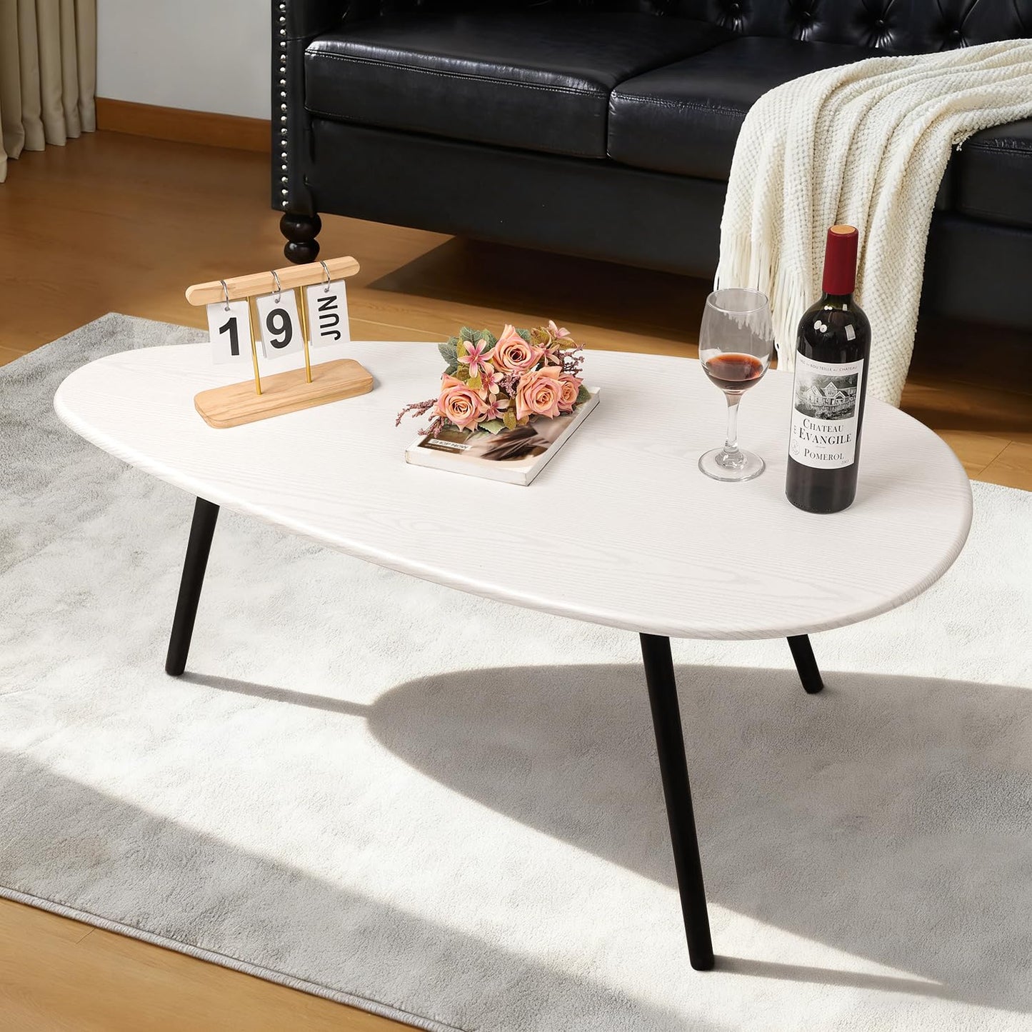 WDSHIYI Large Oval Coffee Table Espresso Wood Mid Century Modern Unique Retro Farmhouse - Contemporary Triangle Small Table for Living Room