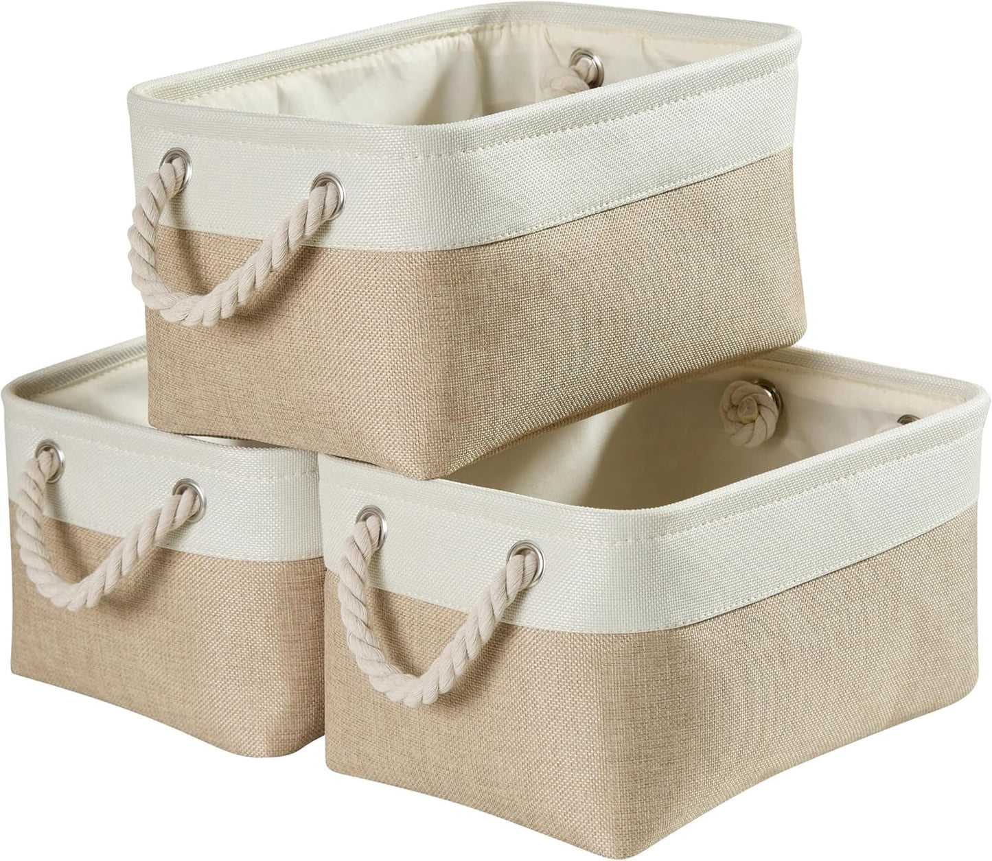Mangata Large Storage Box set of 3, Fabric Storage Baskets with Handles for Cupboards, Wardrobe, Shelves, Bathroom, Clothes, Toys, Towel