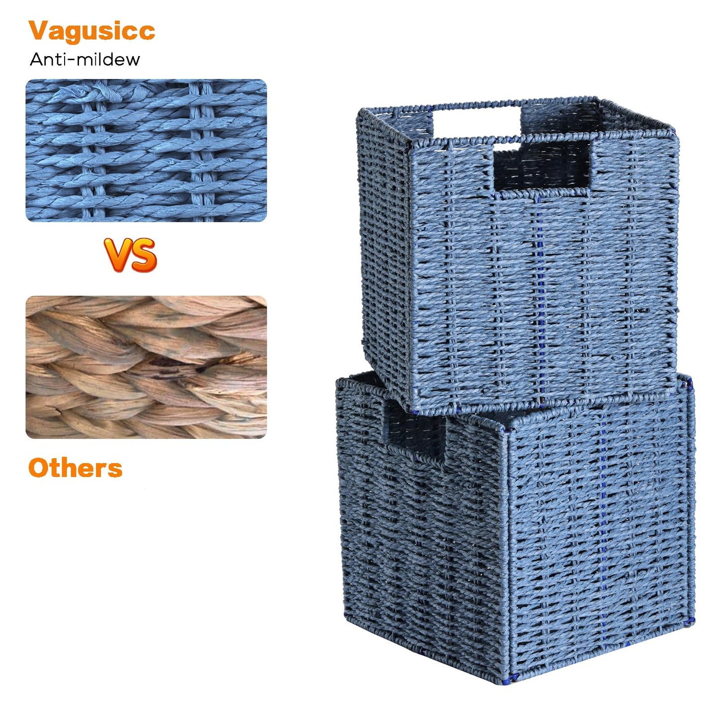 Vagusicc Wicker Storage Basket, Set of 2 Hand-Woven Storage Baskets for Shelves with Handles