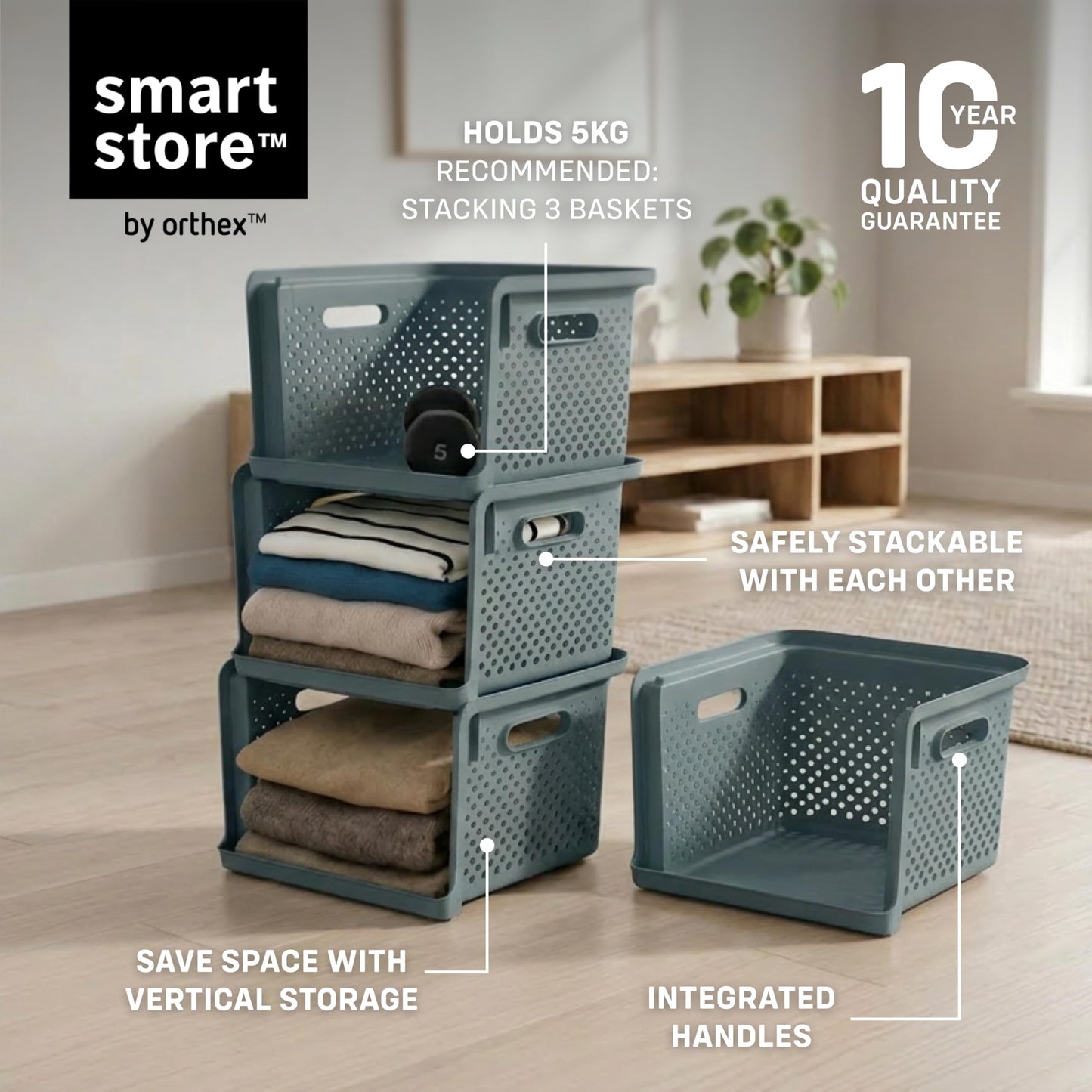 SmartStore 4x Wardrobe Storage Organiser 17.6L Grey with Handles