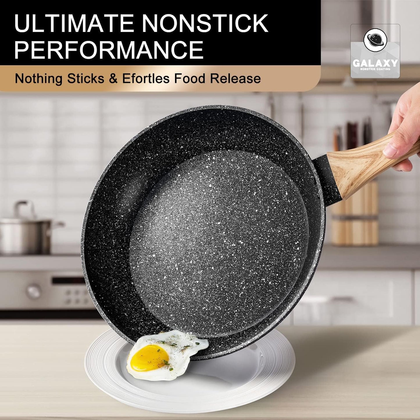 MICHELANGELO 26cm Frying Pan with Lid, Non Stick Frying Pan with Bakelite Handle, Frying Pan for Induction Hob with Stone-Derived Nonstick Coating
