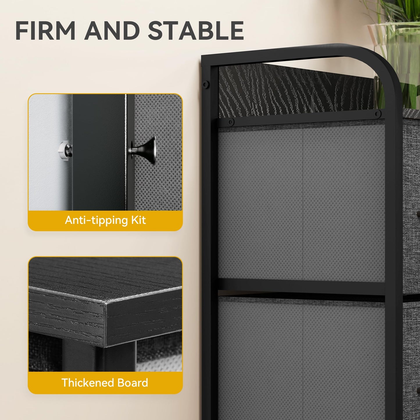 DWVO Wide Chest of Drawers,Fabric Chest of Drawers Bedroom Cabinet with 7 Drawers,Dresser for Bedroom,Living Room With Handles,Wood Top and Sturdy