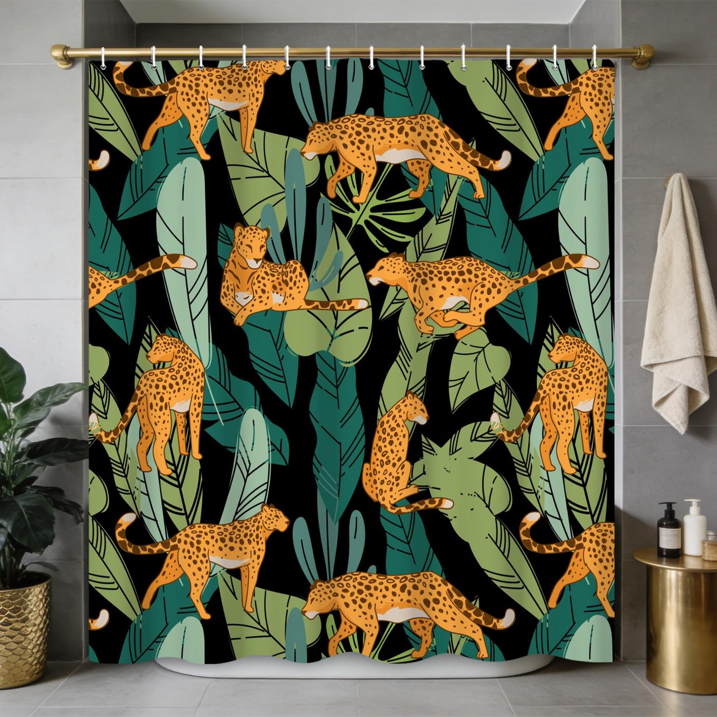 Jungle Leopard Shower Curtain with Hooks for Bathroom Waterproof 180x180cm