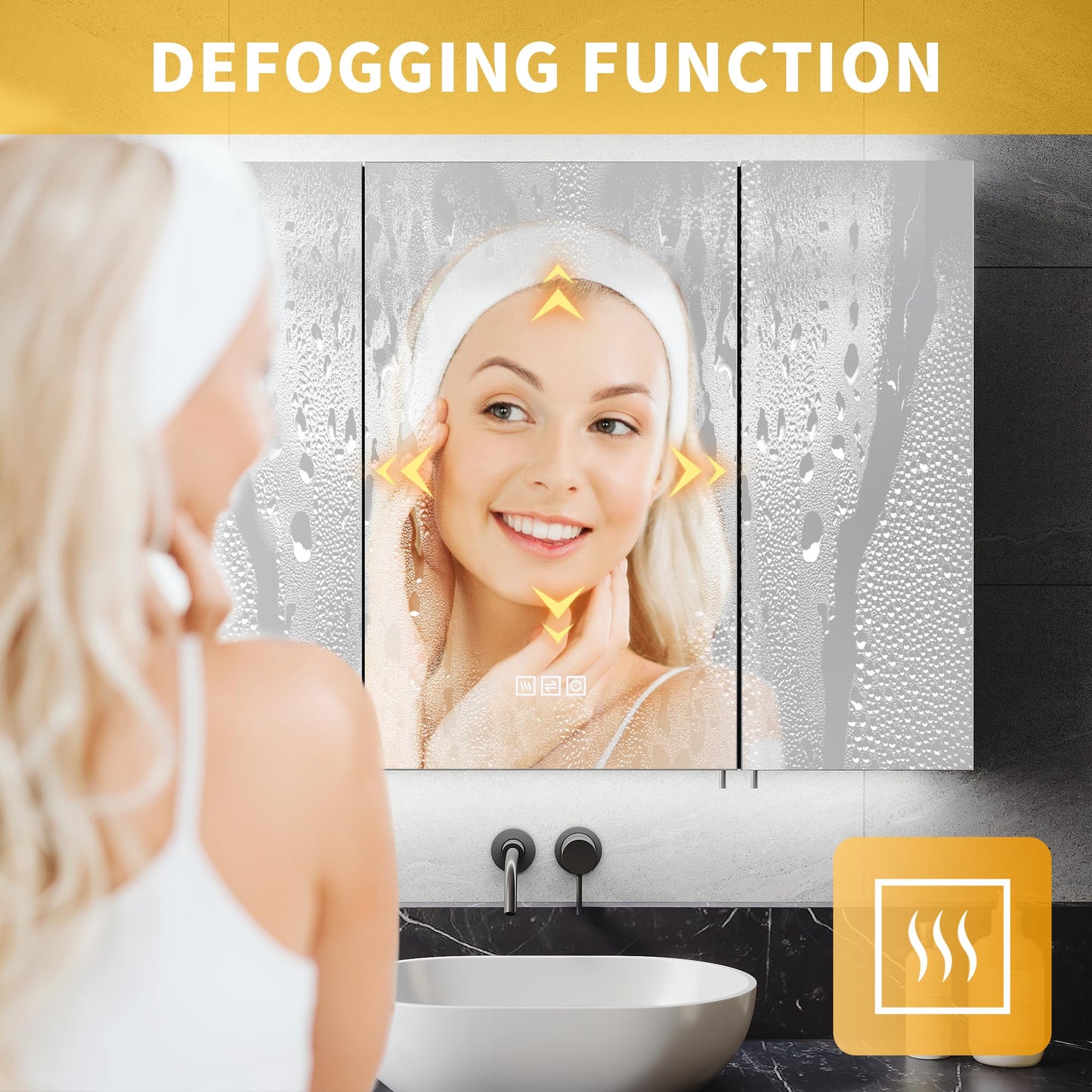 ELEGANT 900x650mm Illuminated LED Bathroom Mirror Cabinet with Shaver Socket Triple Door Wall Mirror Cabinets with 3-Color Infinitely Dimmable and