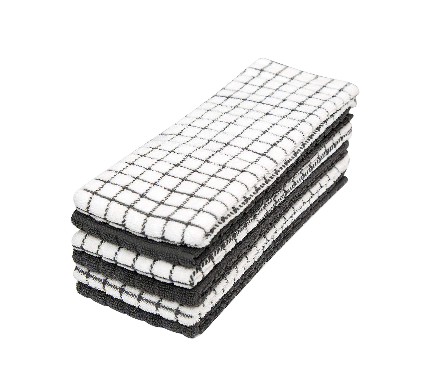 Bumble Kitchen Towels 16"x 28" | Highly Absorbent Dish Towels with Hanging Loop | Natural Ring Spun Cotton, 380 GSM | Gray Check Design - 6 Pack