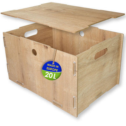 clipfritz Toy Box with Lid, Stackable, MDF, 40 x 30 x 23 cm, Wooden Storage Box
