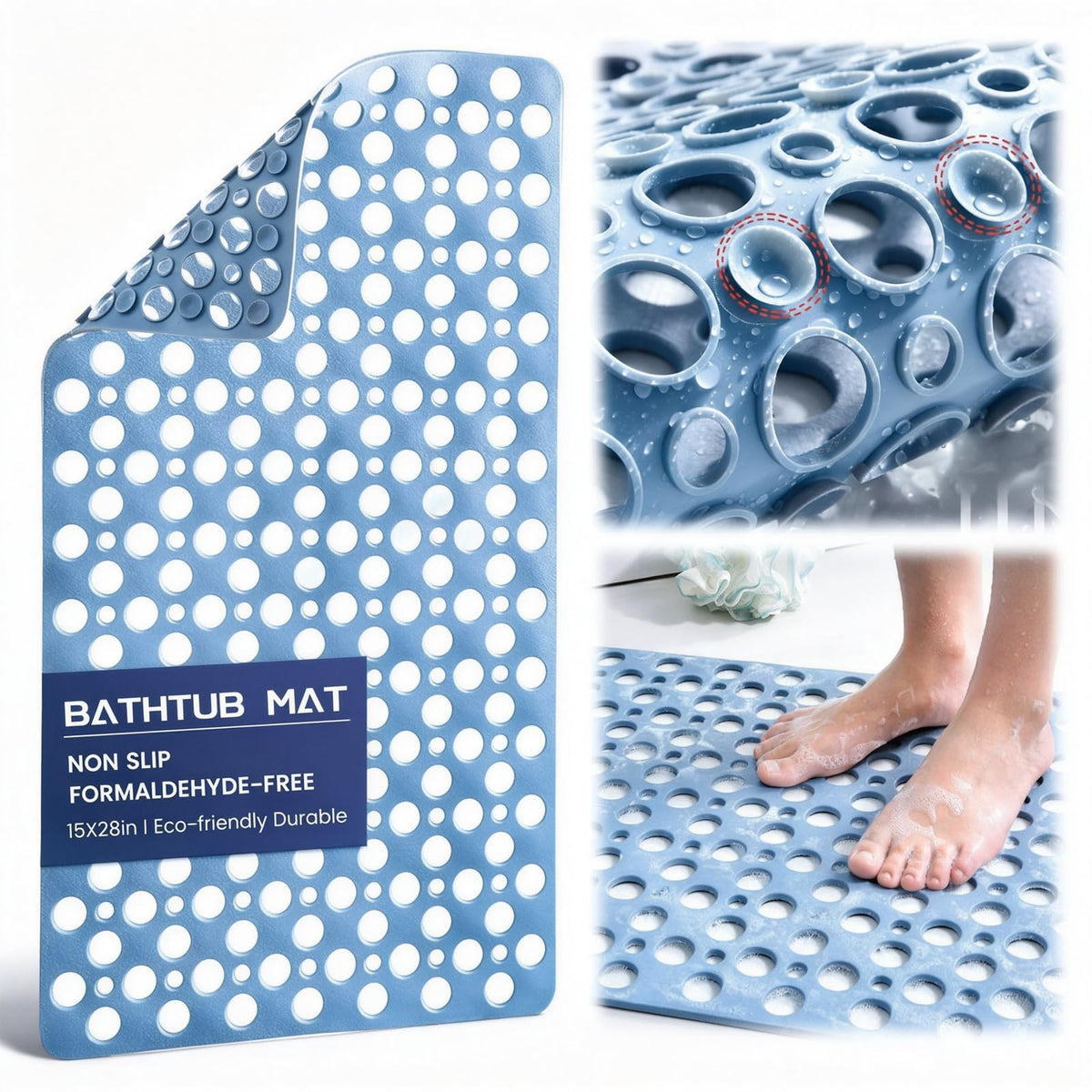 Bathtub Mats Non Slip Anti Mol, Shower Mat with Suction Cup, Machine Washable Bathroom Shower Mat with Suction Cups and Drain Holes