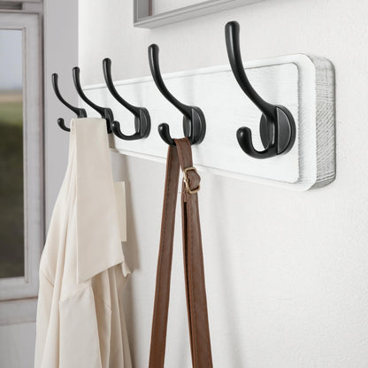 SKOLOO Farmhouse Style Wall Mounted Coat Rack, Pack of 2, Pine Solid Wood Coat Hook Hanger - 5 Hooks for Hanging Clothes Robes Towels Coats