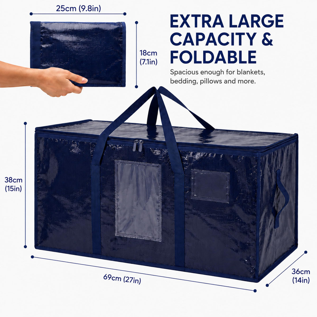 Extra Large 94L Moving Storage Bags, Heavy Duty PP Woven Bags with Reinforced Handles and Zipper, Foldable Storage for Clothes, Bedding