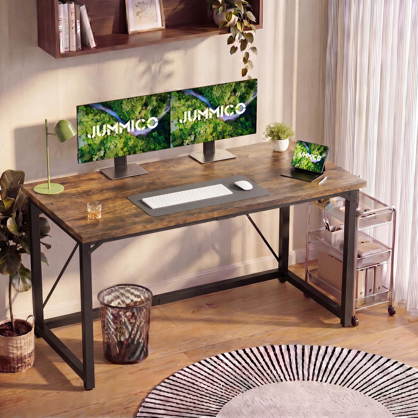JUMMICO Computer Desk Table Workstation 140 x 50 x 75 cm for Office Living Room Bedroom Simple Assembly Industrial Design Black Desk Metal