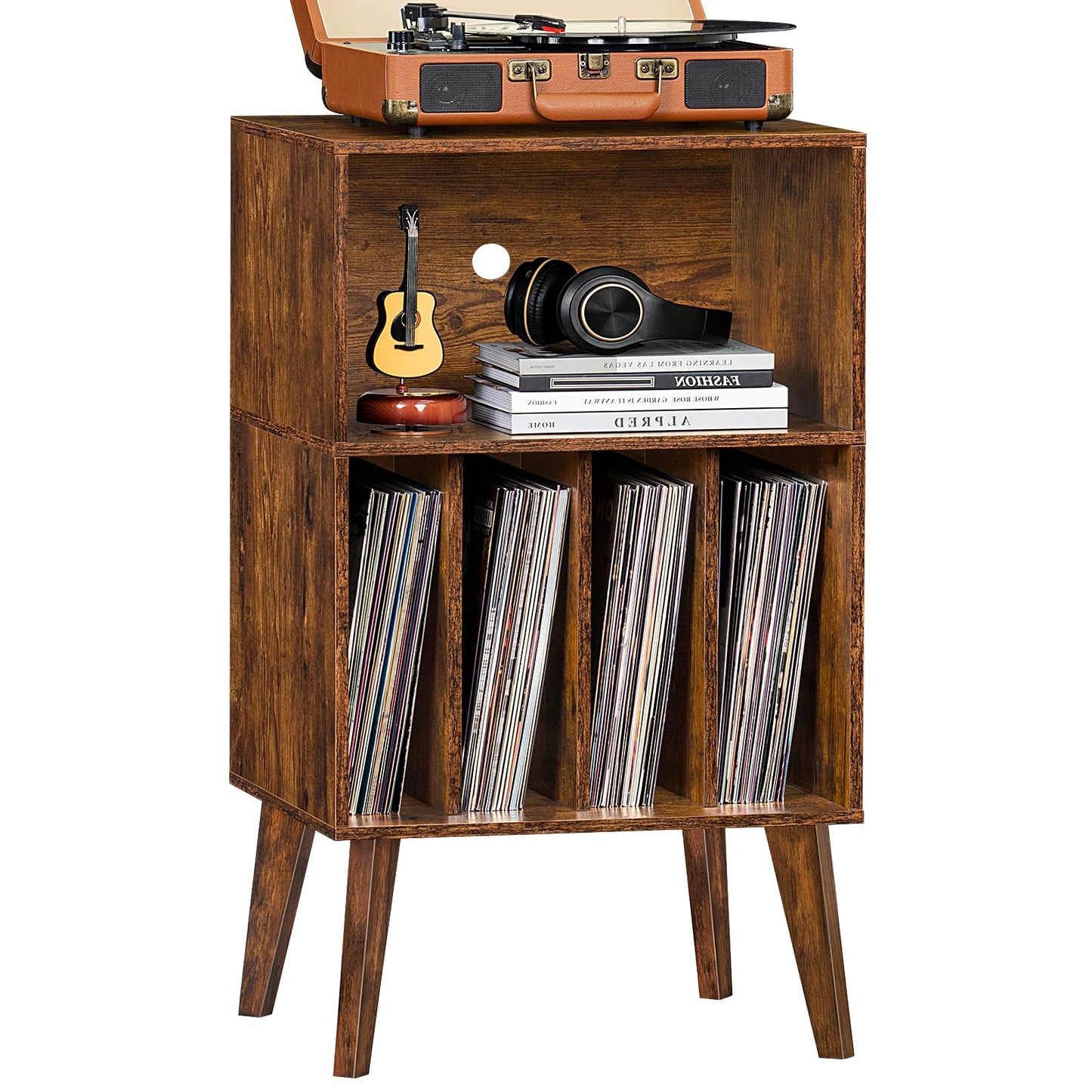 LELELINKY Record Player Stand, Turntable Stand Hold Up To 160 Albums, Brown