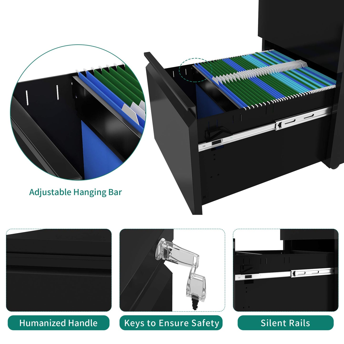 YITAHOME 3-Drawer Mobile File Cabinet with Lock, Office Storage Filing Cabinet for Legal/Letter Size