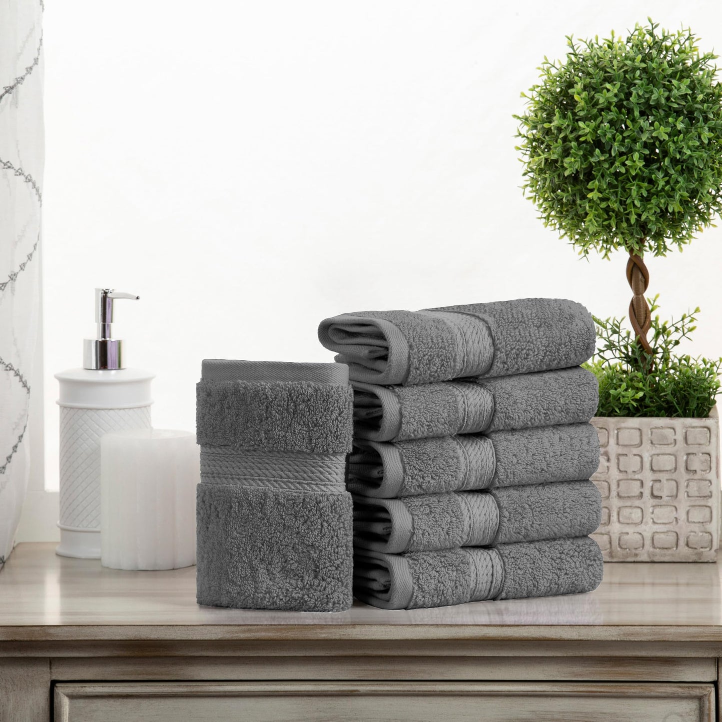 Superior 900 Gram 100% Premium Long-Staple Combed Cotton 6-Piece Face Towel Set, Charcoal