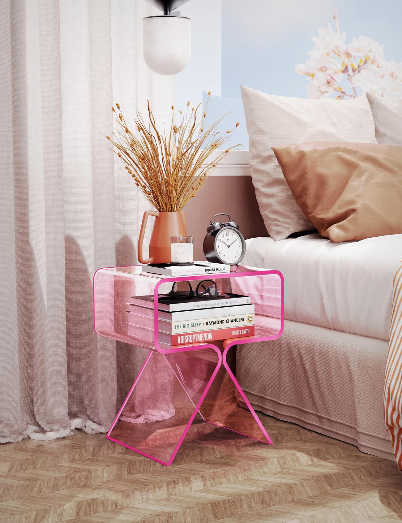 solaround Acrylic Side Table, No Assembly, 39 x 30 x 45 cm, Pink