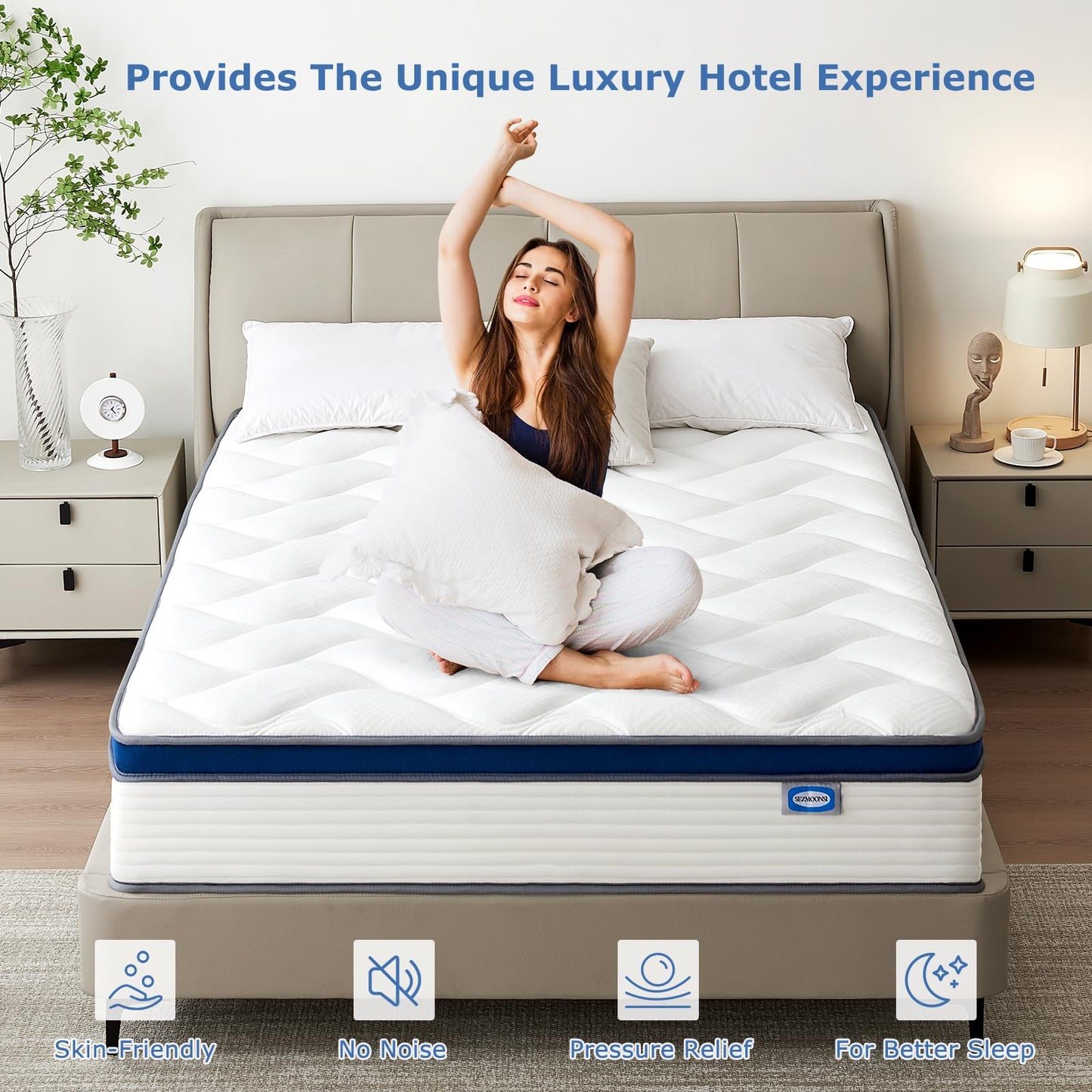 SEZMOONSI Single Mattress,10.6 Inch Hybrid Medium Firm Single Bed Mattresses, 7 Zone Pocket Sprung with Memory Foam Orthopaedic Single Mattresses
