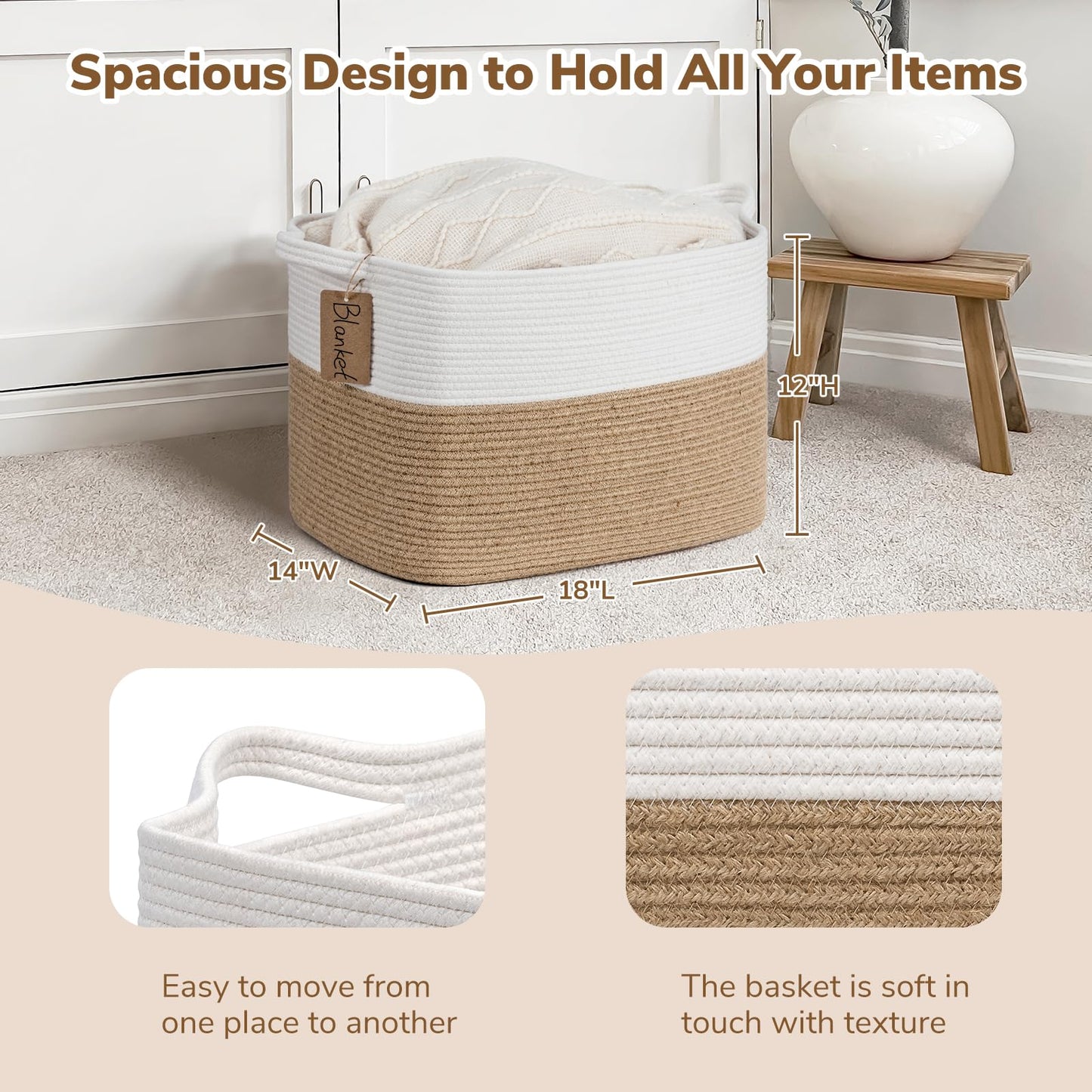 TIMEYARD 50L Large Woven Storage Basket Toy Storage Blanket Basket
