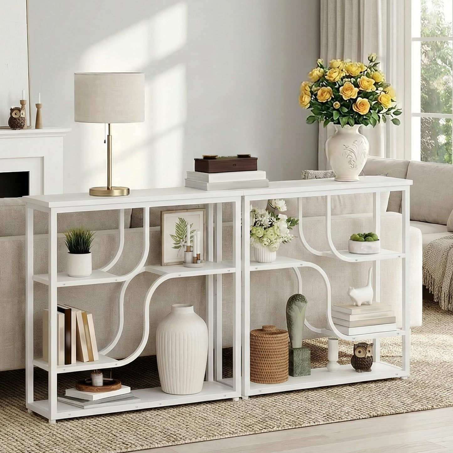 HOOBRO 4-Tier Slim Console Table for Hallway, Narrow Hallway Table with Storage Shelves, Behind Sofa Table for Small Space, living Rooms, Entryway