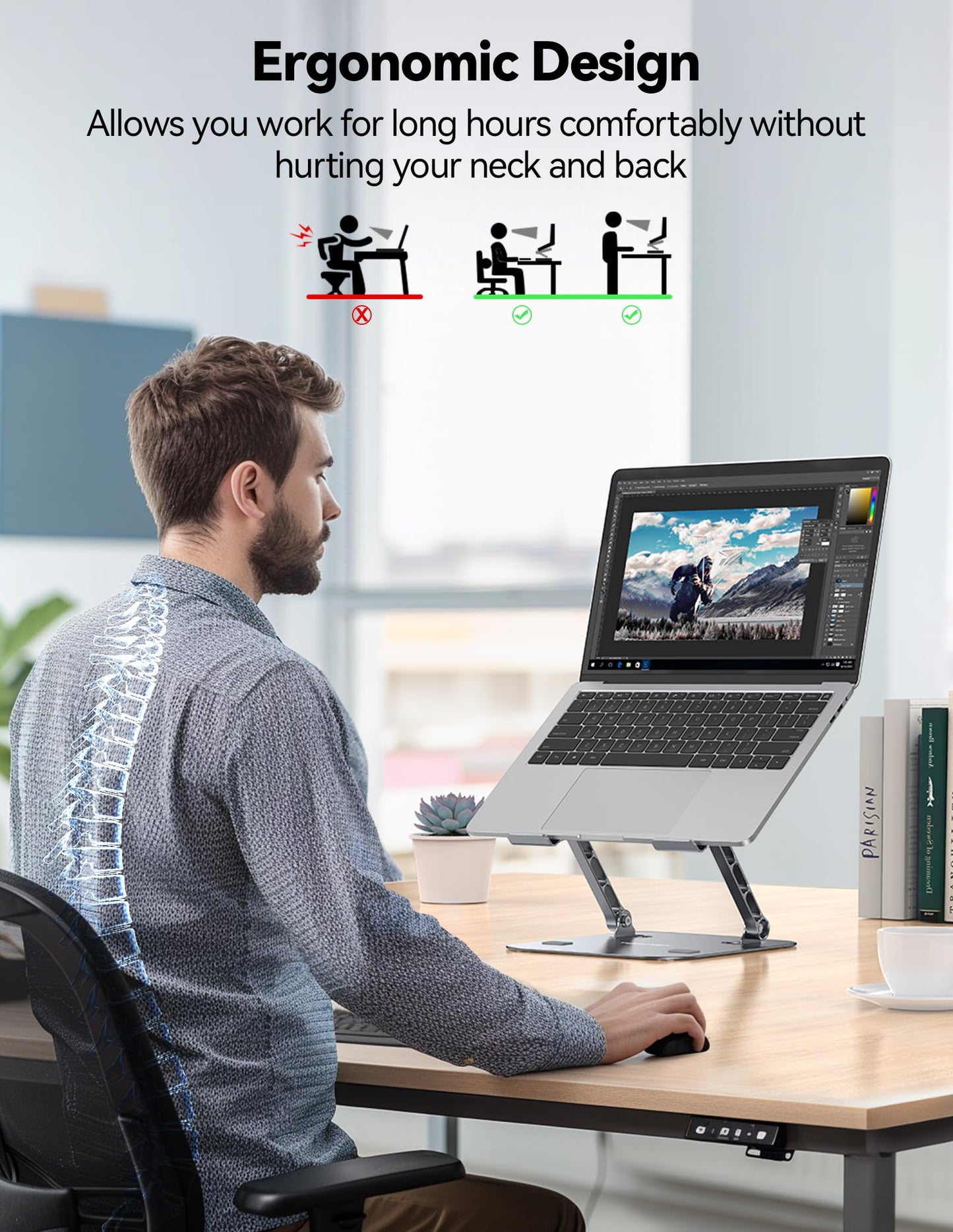 TECKNET Laptop Stand for Desk, Adjustable Ergonomic Laptop Holder (Grey)