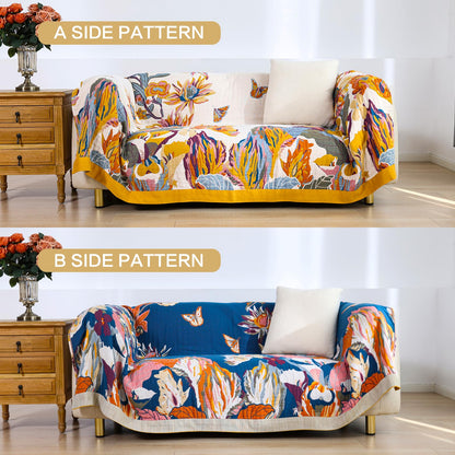 VANJOROY Double-sided Sofa Large Bed Throw Blanket, 100% Pure Cotton Soft Warm Bohemian Sofa Throw for 2 3 Seater,Armchair,Couch and