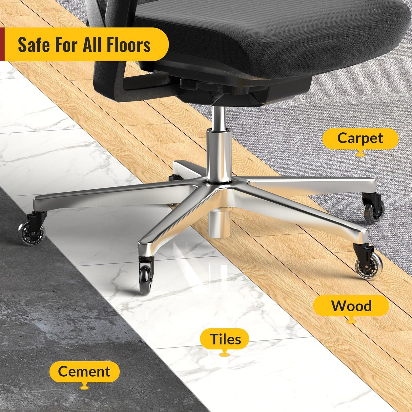 HOLKIE Office Chair Casters Wheels Transparent 10x22mm 3 Inch Fit 1KEA ONLY Black Castors Replacement for Carpet and Hardwood Floor