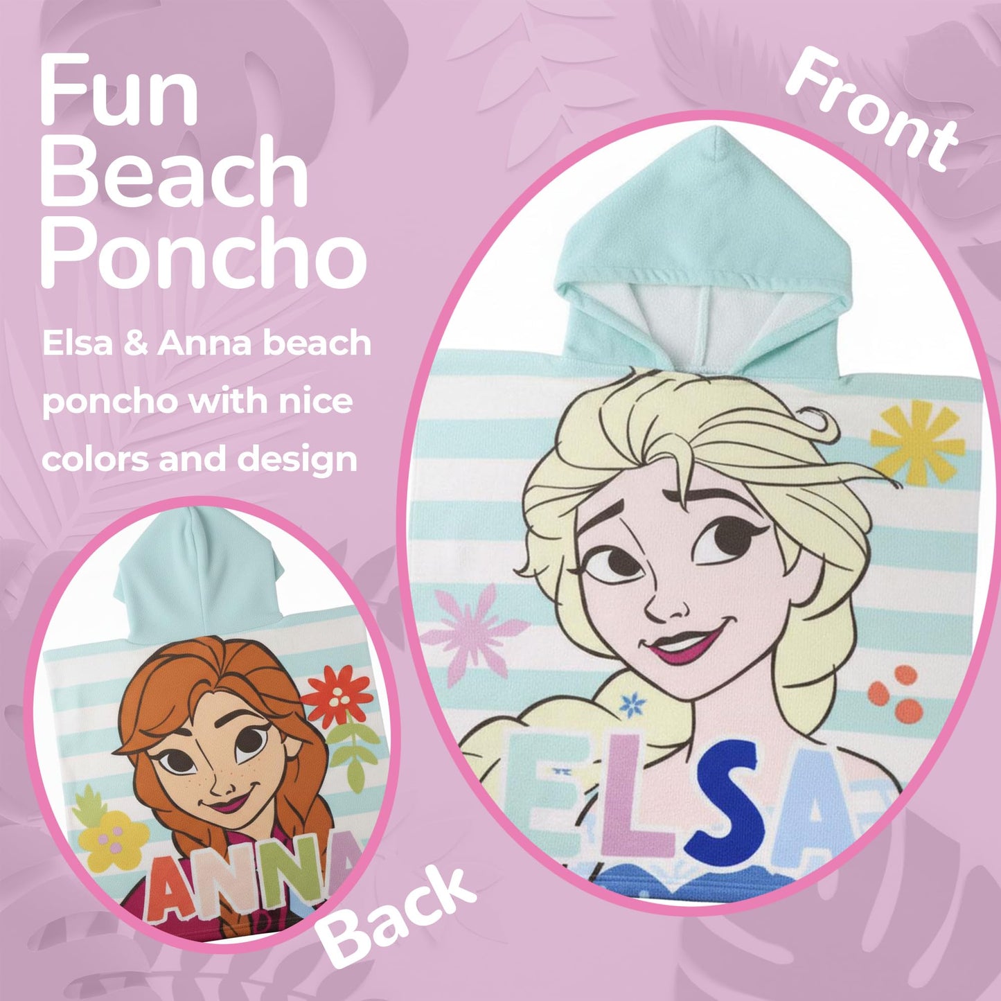 Frozen Beach Poncho | Elsa & Anna | Kids Hooded Towel Cape | 55x110 cm | Blue | Official Disney