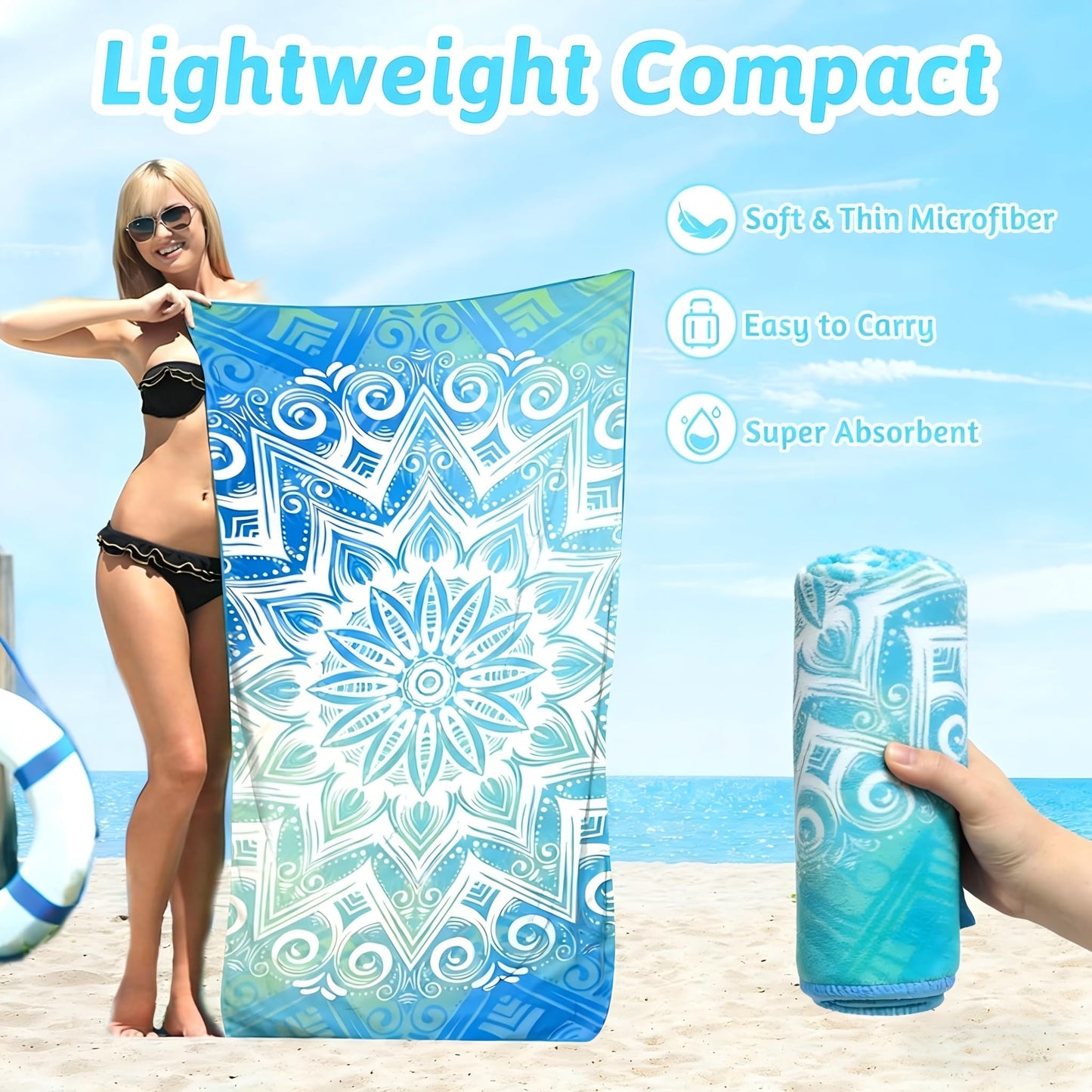 2Pack Microfibre Beach Towels for Adults,Microfibre Lightweight Beach Towel
