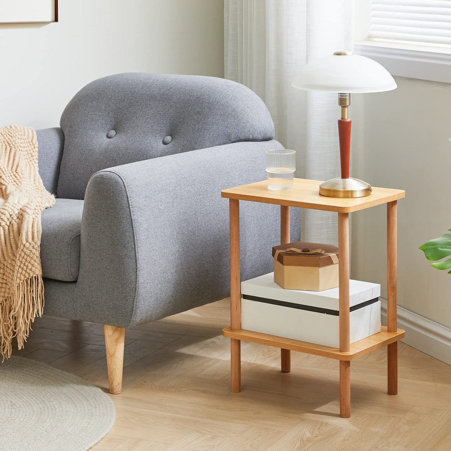 IBUYKE 2-Tier Side Table,End Table with Storage Shelf,Natural WST002N