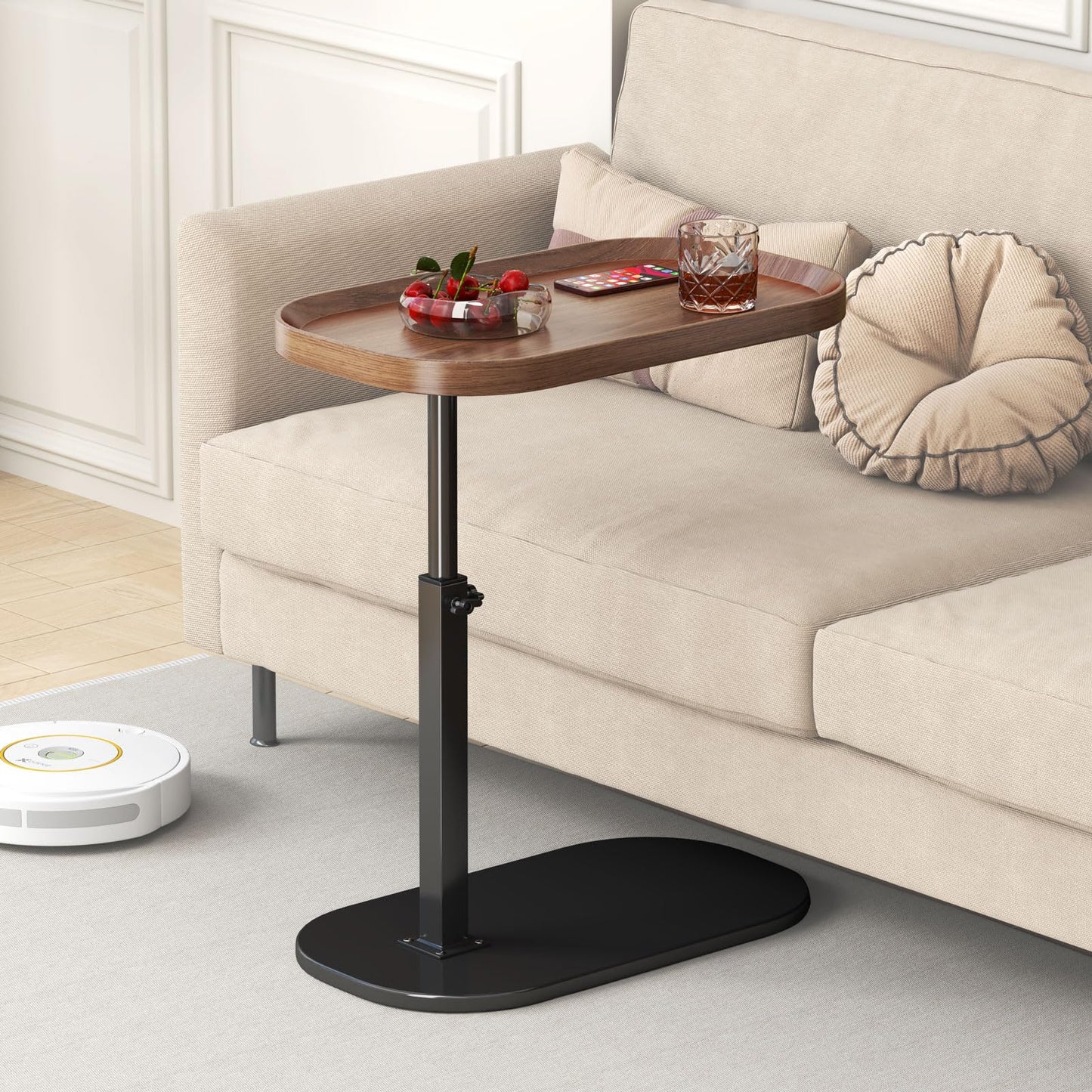 YUTVCZO Adjustable Height C Shaped Side Table, 360°Swivel Sofa C Tables That Slide Under, Small Tv Tray for Sofa Arm and Bedside