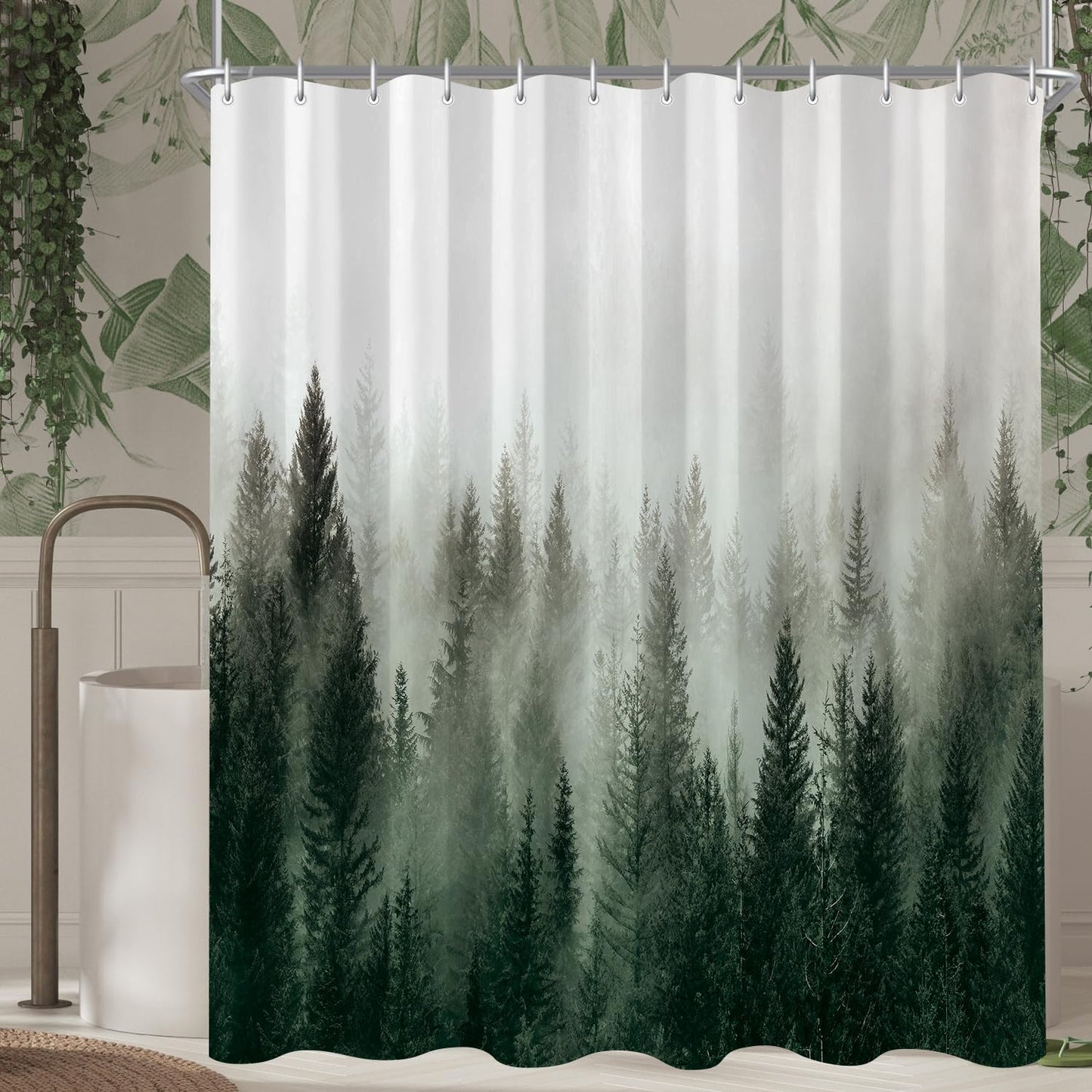 Lerores Shower Curtain, 180 x 200 cm, Green, Weighted Hem, Anti-Mould, Water-Repellent