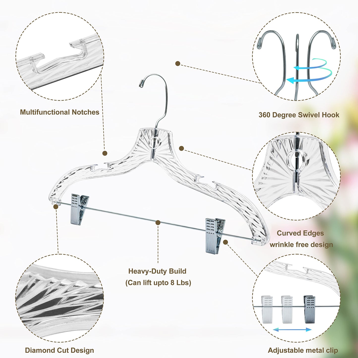 12 Quality Hangers Clear Crystal Plastic Skirt/pant Hangers 17" Crystal Hangers Heavy Duty - 12 Pack