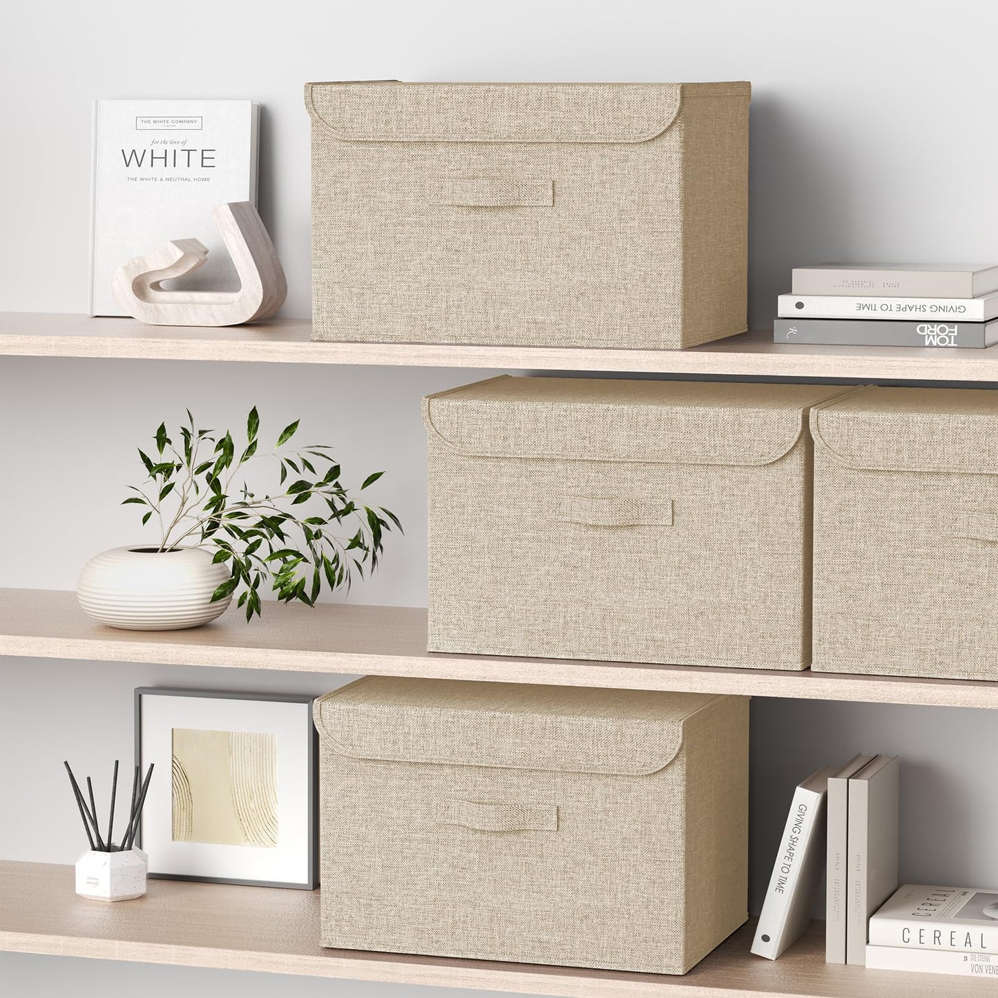 Homsorout Foldable Storage Boxes with Lids - Wardrobe Organiser Bin with Handle Fabric Basket Containers for Clothes, Book, Shelf, Office