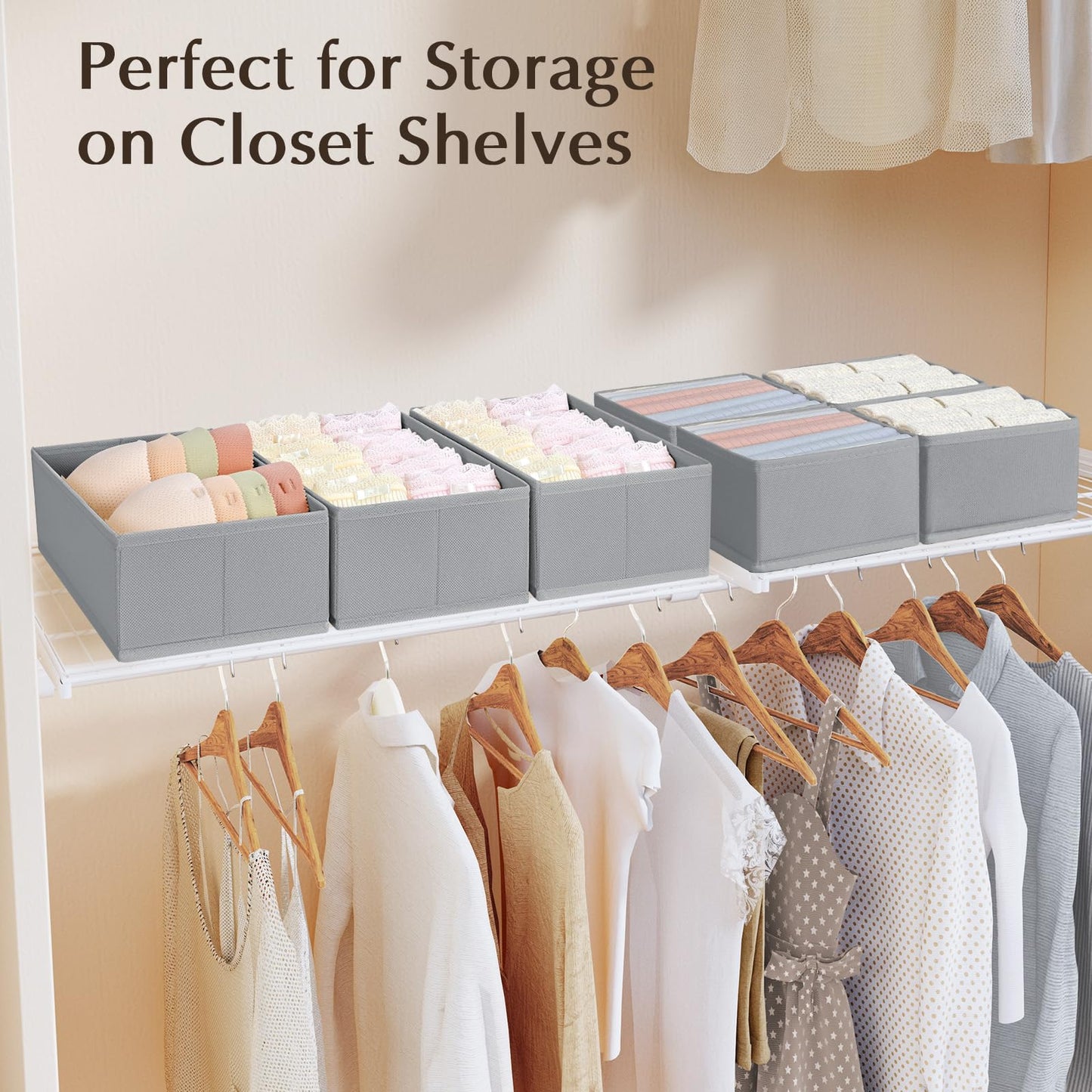 DIMJ Sock Drawer Organisers, Underwear Storage, Tie Organiser 8 Pack, Grey