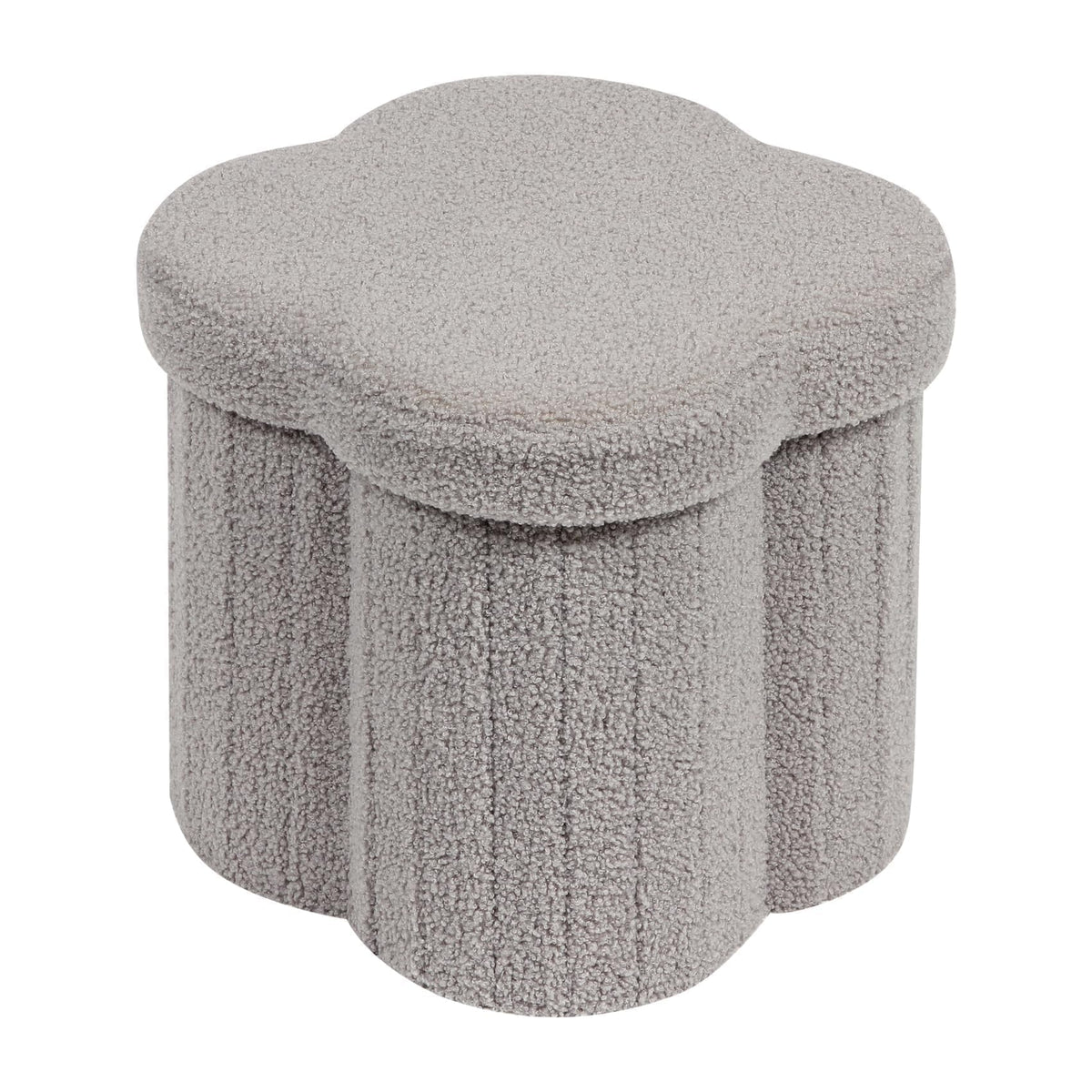 Bonlife Grey Ottoman Storage Box,Folding Storage Seat Box,Small Footstool For Living Room,Kid's Toy Chest Box,Teddy Flower Shape,32x32x32cm