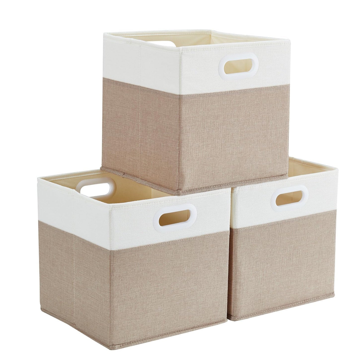 Mangata Cube Storage Boxes 33x33x33cm, Light Khaki Cream White, 3Pcs
