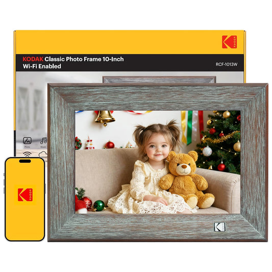 KODAK Digital Photo Frame 10 inch, WiFi Digital Picture Frame with 32GB Internal Memory, HD IPS Touchscreen, Classic Wood Electronic Digital Frame,