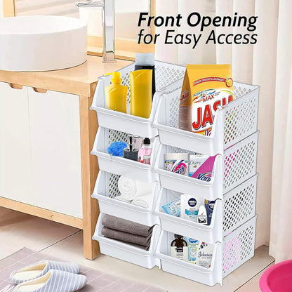 Skywin Stackable Storage Baskets Pack Of 4, Open Front