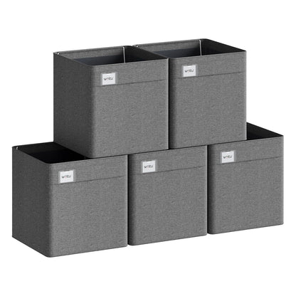 WOLTU Collapsible Storage Boxes Set of 5, Fabric Storage Cubes with Handles and Label Holders, Wardrobe Organisers for Shelves, Bedroom, Living Room