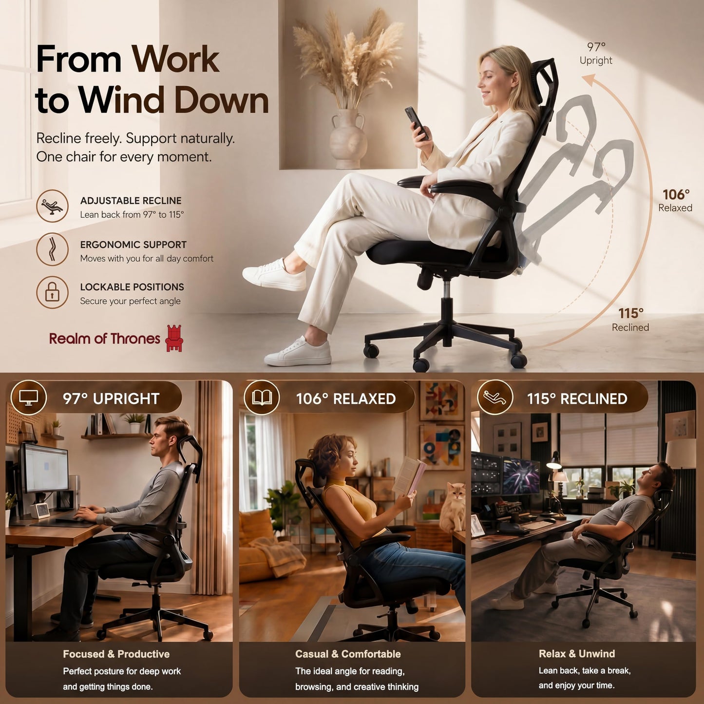 Realm of Thrones Mesh Ergonomic Office Chair, Back Support and Long Hours