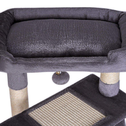 lionto Scratching tree for cats with cozy lying area & cave, height 75 cm, cat tree with sisal rope & soft plush, 2 plush balls incl. bells, suitable