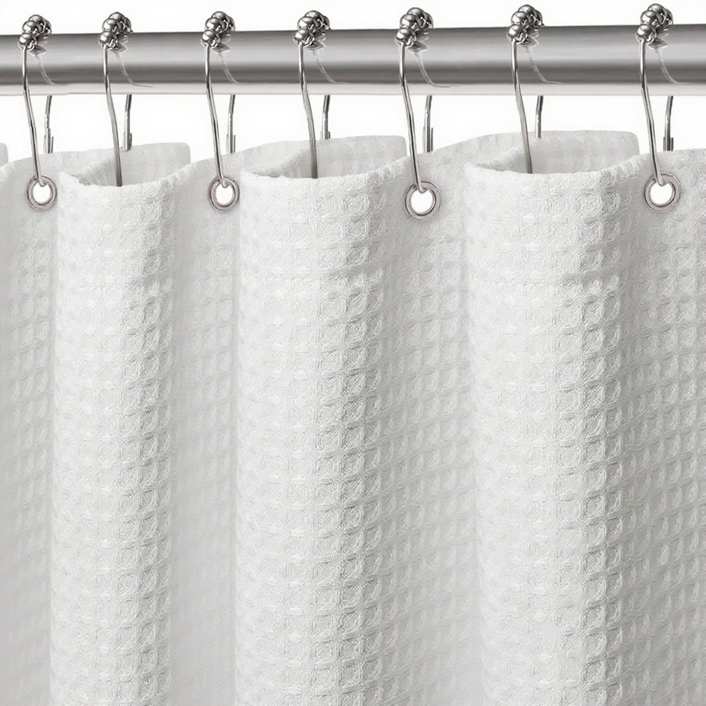 FIISAYL Shower Curtain for Bathroom, Weighted Hem, Waterproof and Anti Mould Resistant Waffle Fabric Curtains with 12 Hooks, Machine Washable
