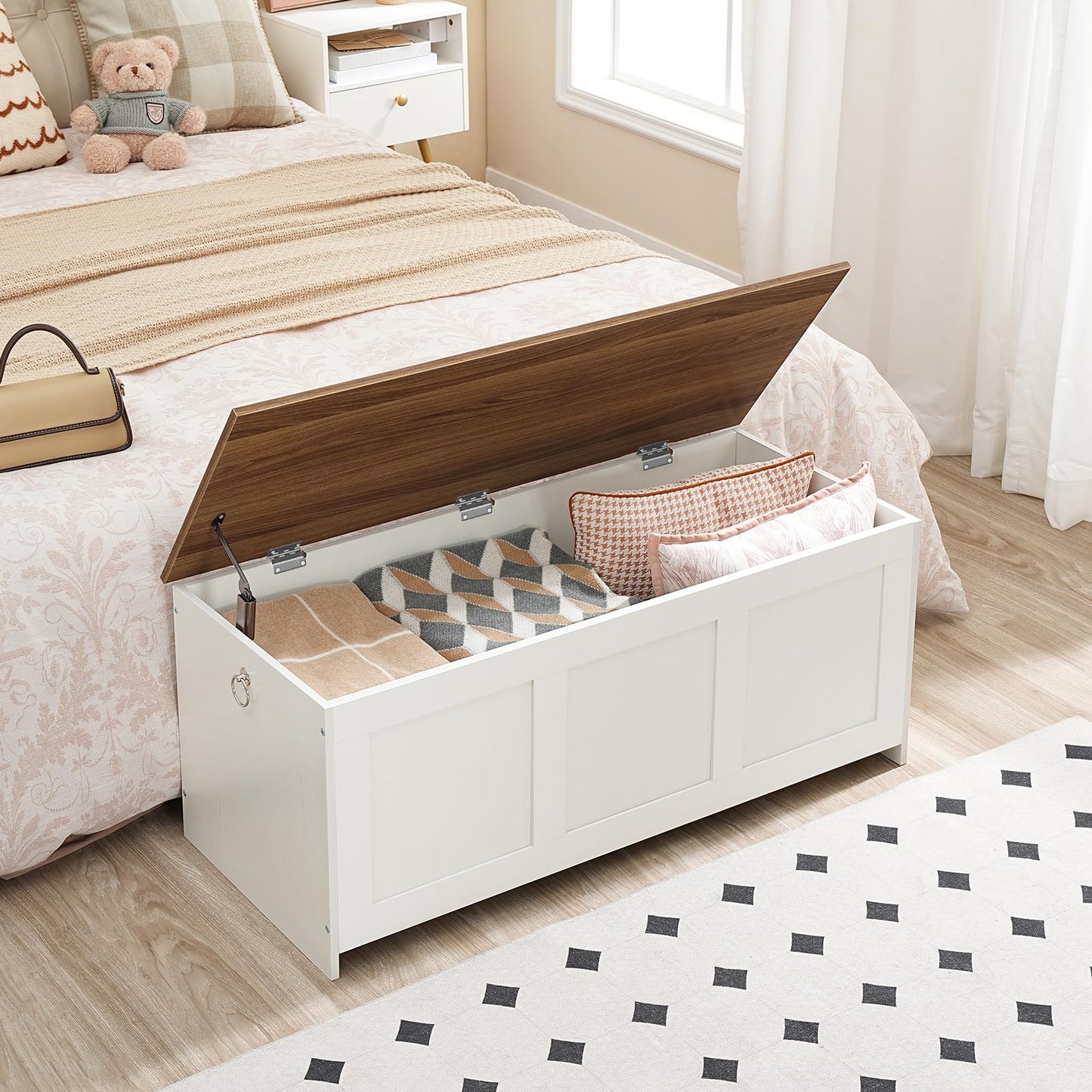 HOOBRO Storage Chest, Wooden Storage Bench, Blanket Storage Box, Wooden Storages Chest Trunk, Large Toy Chest, Shoe Storage Bench, 100 cm